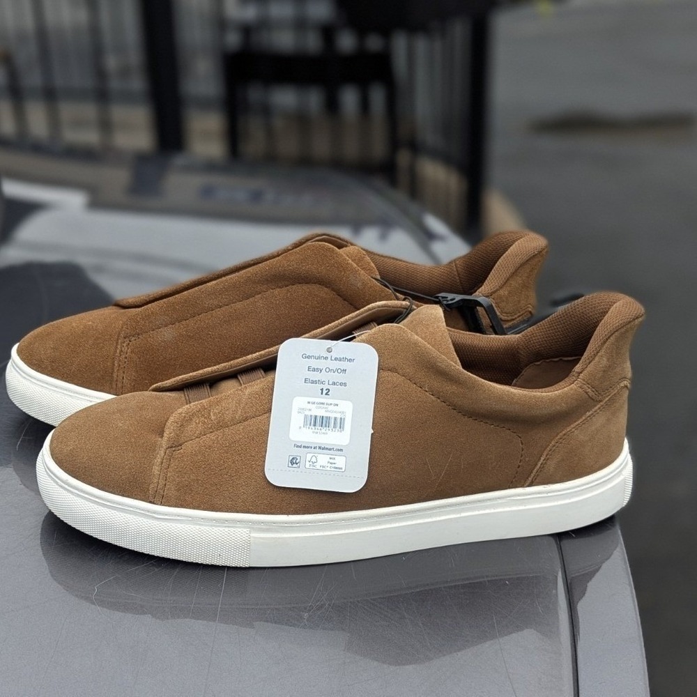 Quiet Luxury Suede Slip On Sneakers George‎ Cognac Casual Comfort NWT Men's 12